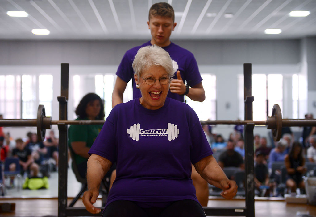 Sandy Ollar gets ready to bench press